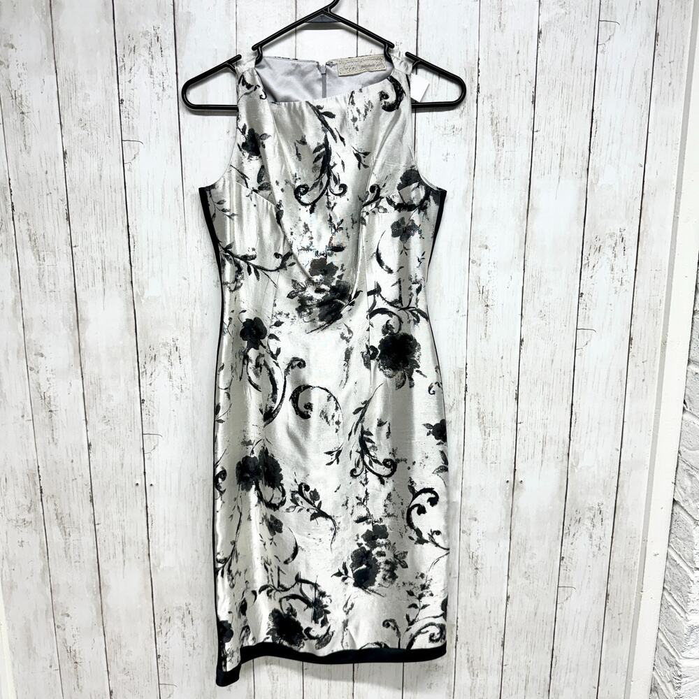 VTG Peggy Jennings‎ Dress Women Size Medium Metallic Sleeveless Mini Floral 80s